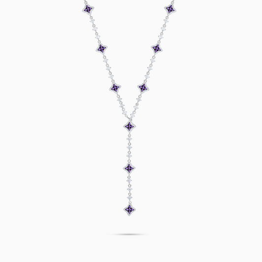 Lariat Flower Tennis Silver - Purple Stones