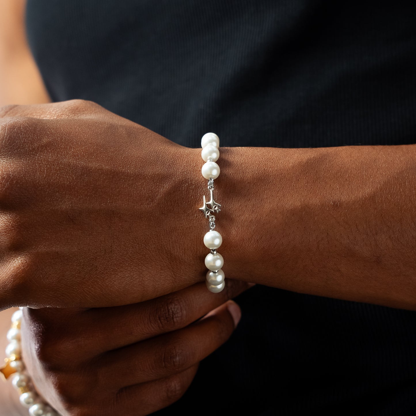 Pearl Double Stars Silver Bracelet