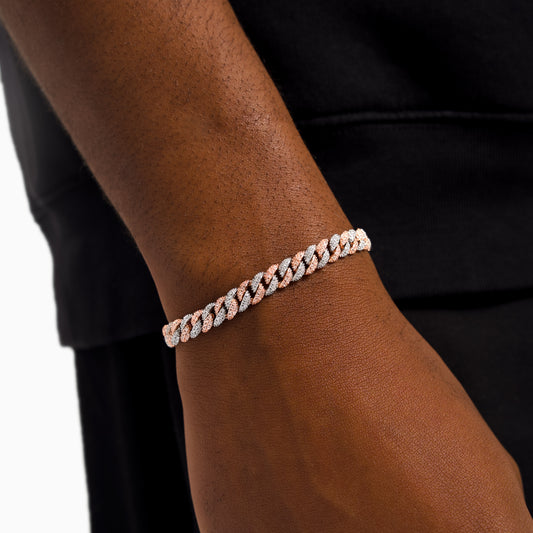 Bracelet Iced Cuban link 6,8 mm bicolore