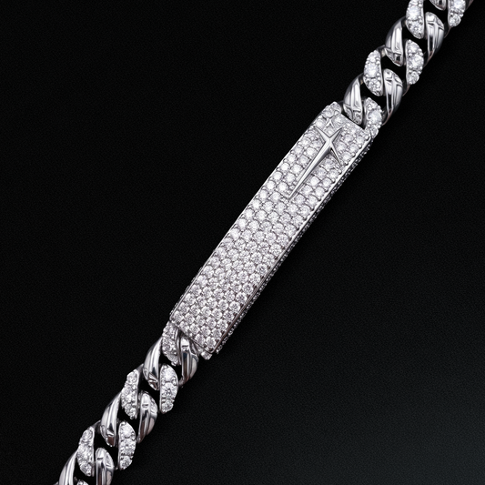Iced Icon Cuban Link Plate Bracelet 6mm 1/2 Silver