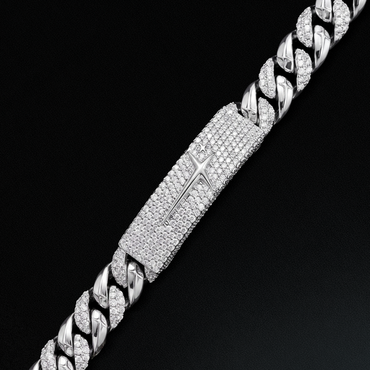 Iced Icon Cuban Link Plate Bracelet 8mm 1/2 Silver