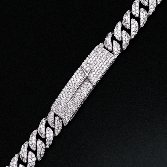 Iced Icon Cuban Link Plate Bracelet 8mm Silver