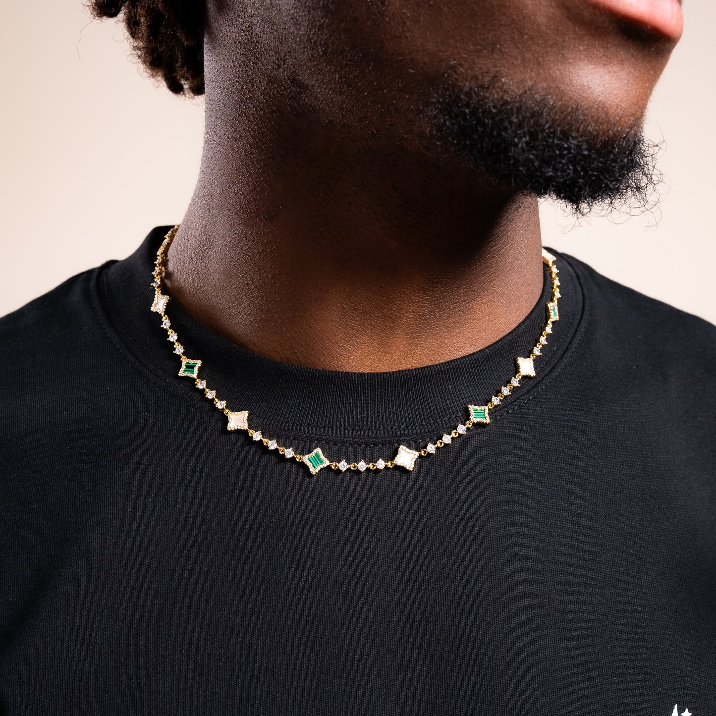 Gold Flower Tennis Chain - White & Green