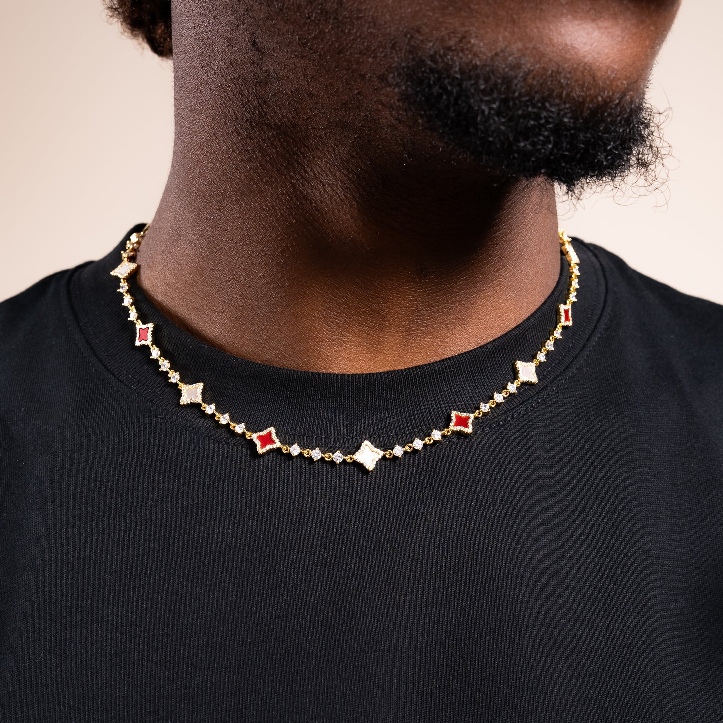 Gold Flower Tennis Chain - White & Red