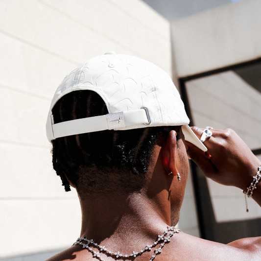 Leather Monogram Cap - White & Moissanite