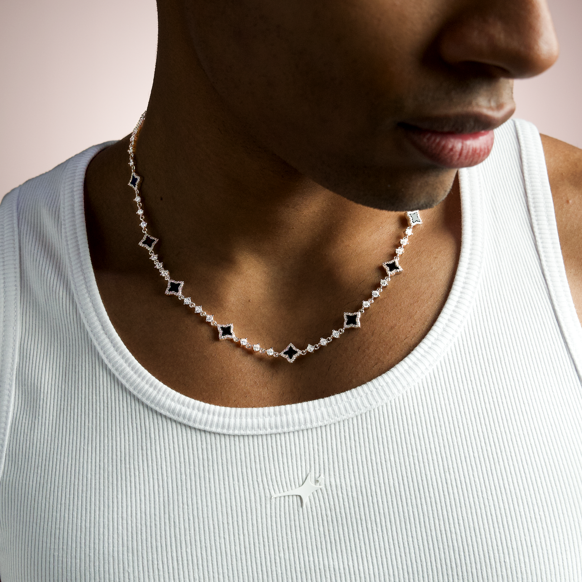 Chain Flower Tennis - 925 Sterling Silver / VVS Moissanite & Onyx