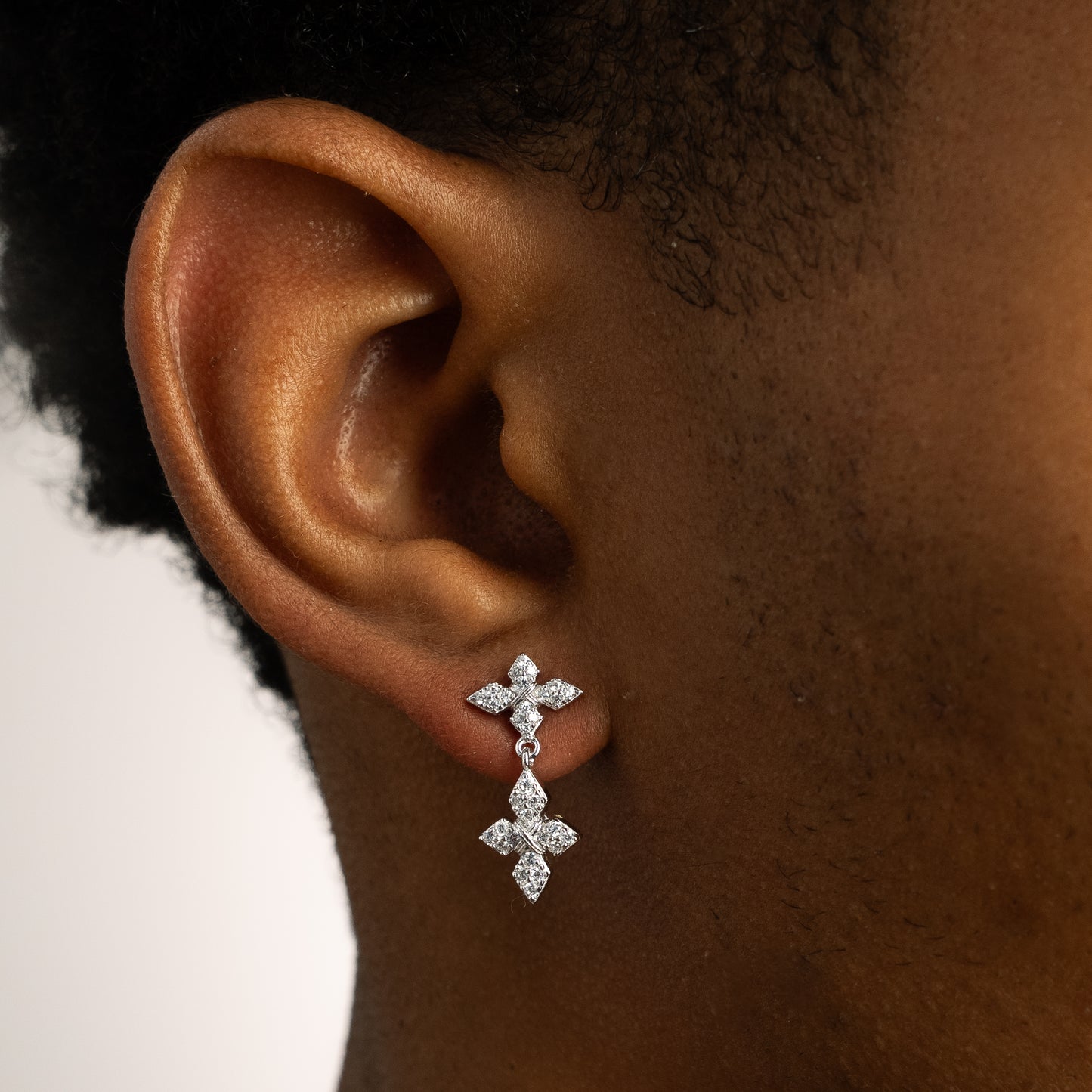 Iced Crossed Star Earrings - Silver