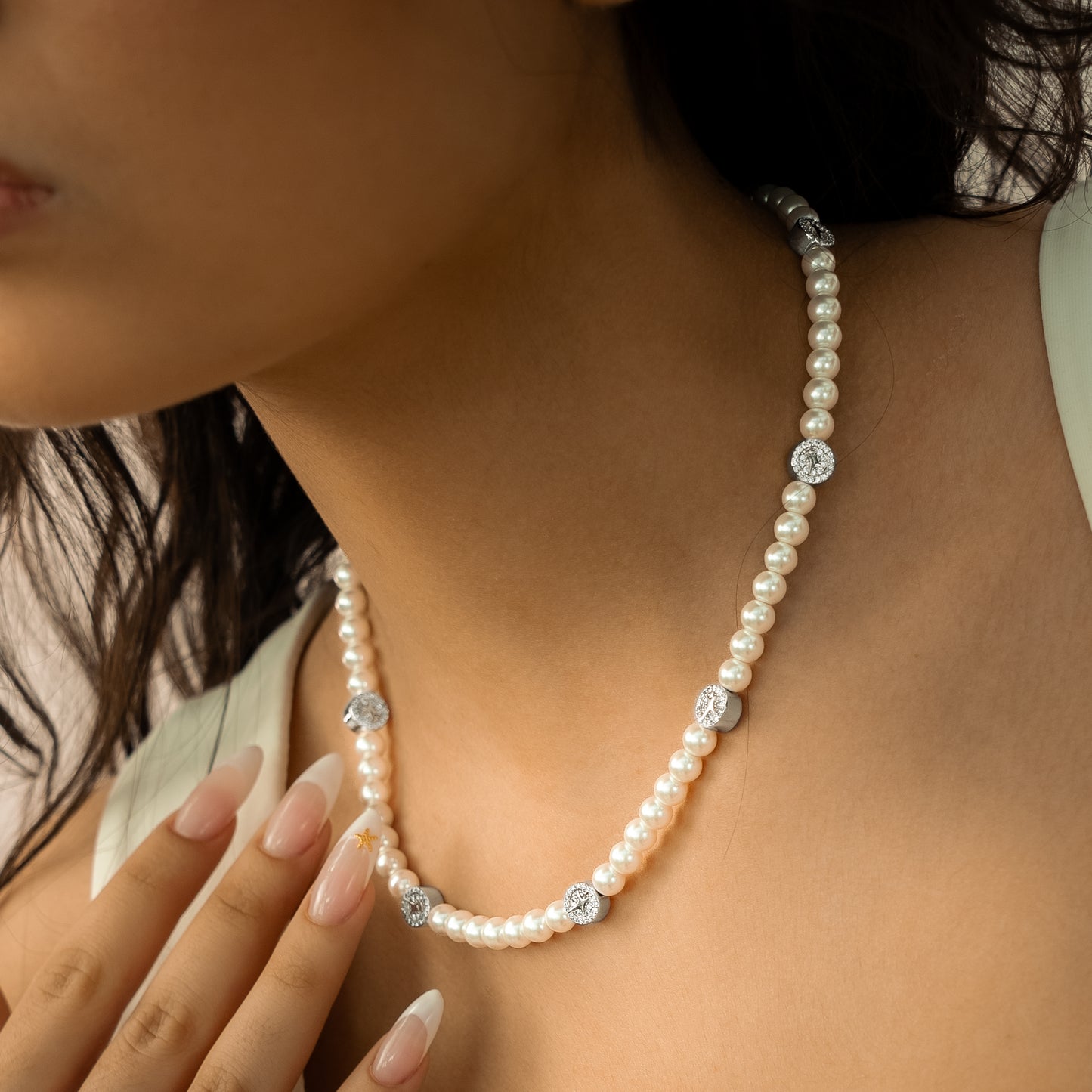 Silver Monogram Pearl Chain