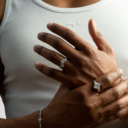 Iced triple crossed star ring - Argenté