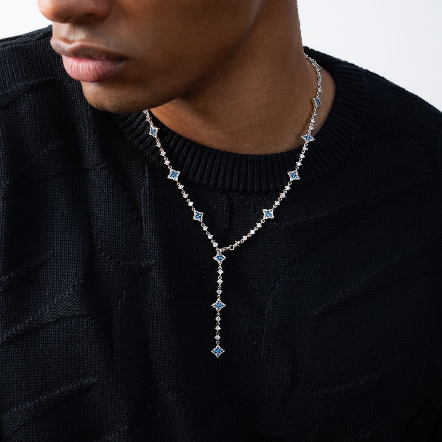 Lariat Flower Tennis Silver - Blue Stones