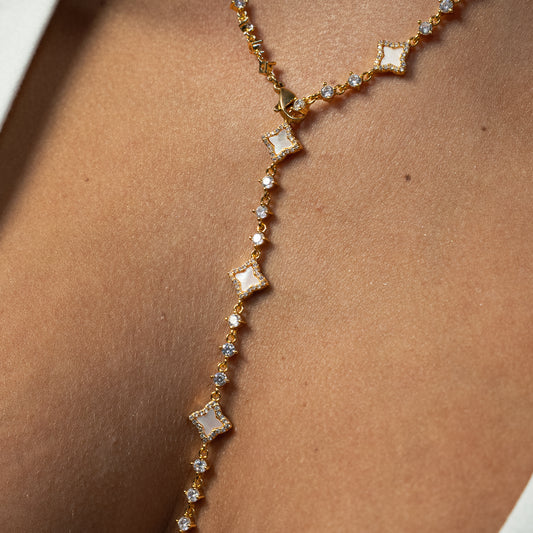 Lariat Flower Tennis Gold - White Pattern