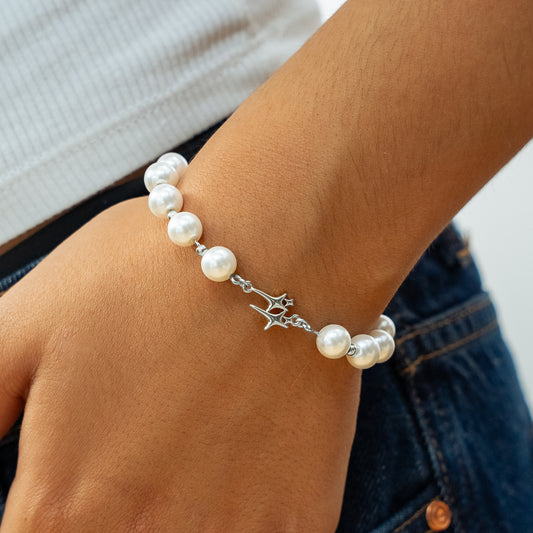 Double Stars Silver Beaded Bracelet