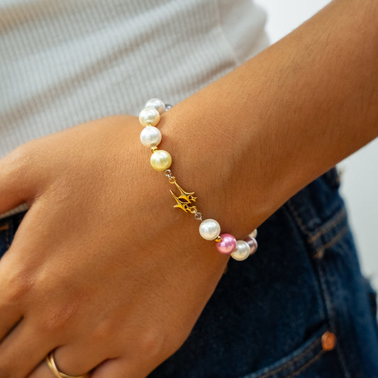 Double Stars Gold Beaded Bracelet - Multicolor