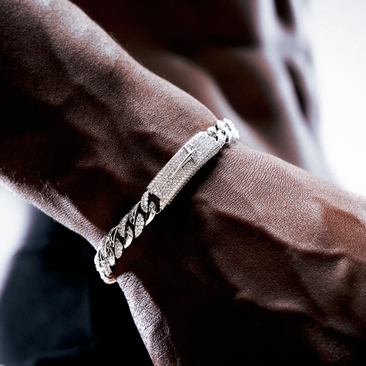 Iced Icon Cuban Link Plate Bracelet 8mm 1/2 Silver