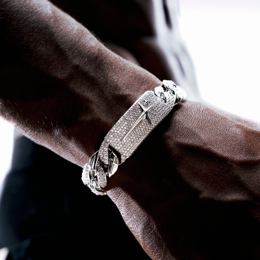Iced Icon Cuban Link Plate Bracelet 15mm 1/2 Silver