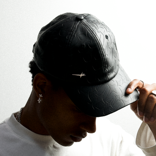 Leather Monogram Cap - Black & Moissanite