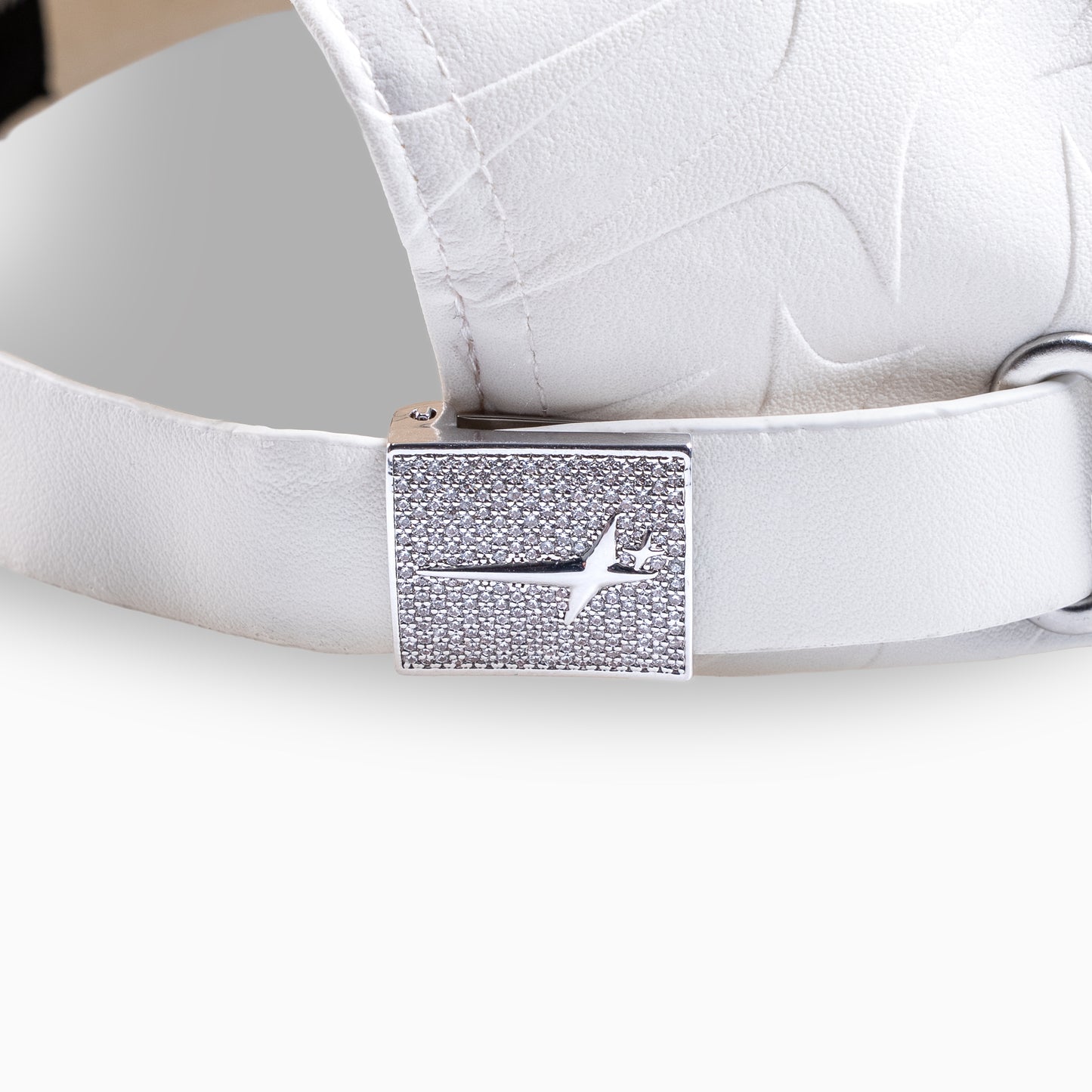Leather Monogram Cap - White & Moissanite