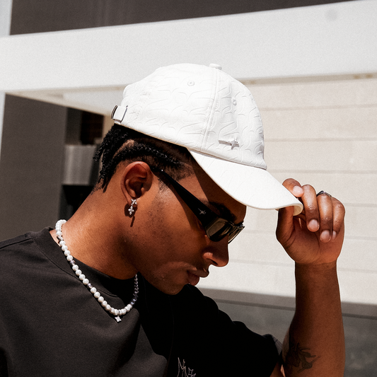Leather Monogram Cap - White & Moissanite