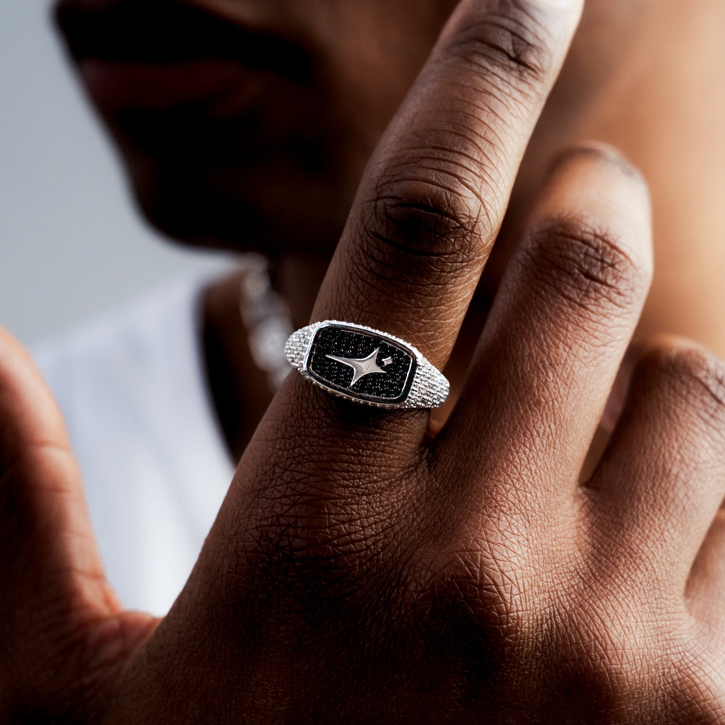 Iced Rectangle signet ring silver