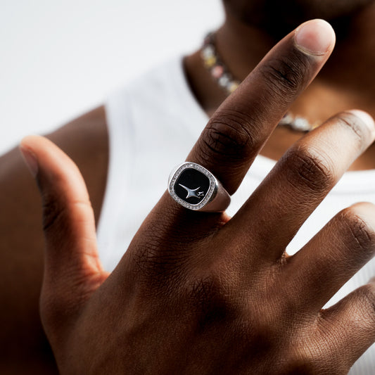 Iced Raw ring Silver - Black Pattern