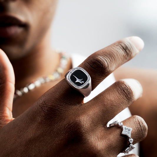 Iced Raw ring Silver - Black Pattern