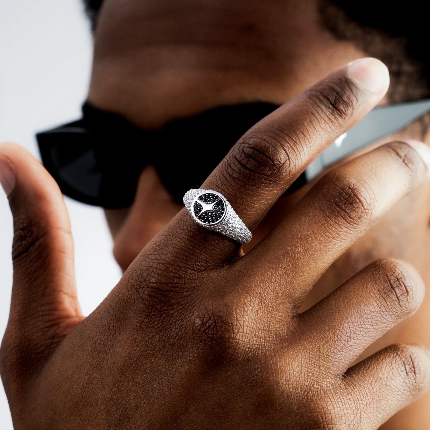 Iced Round signet ring silver