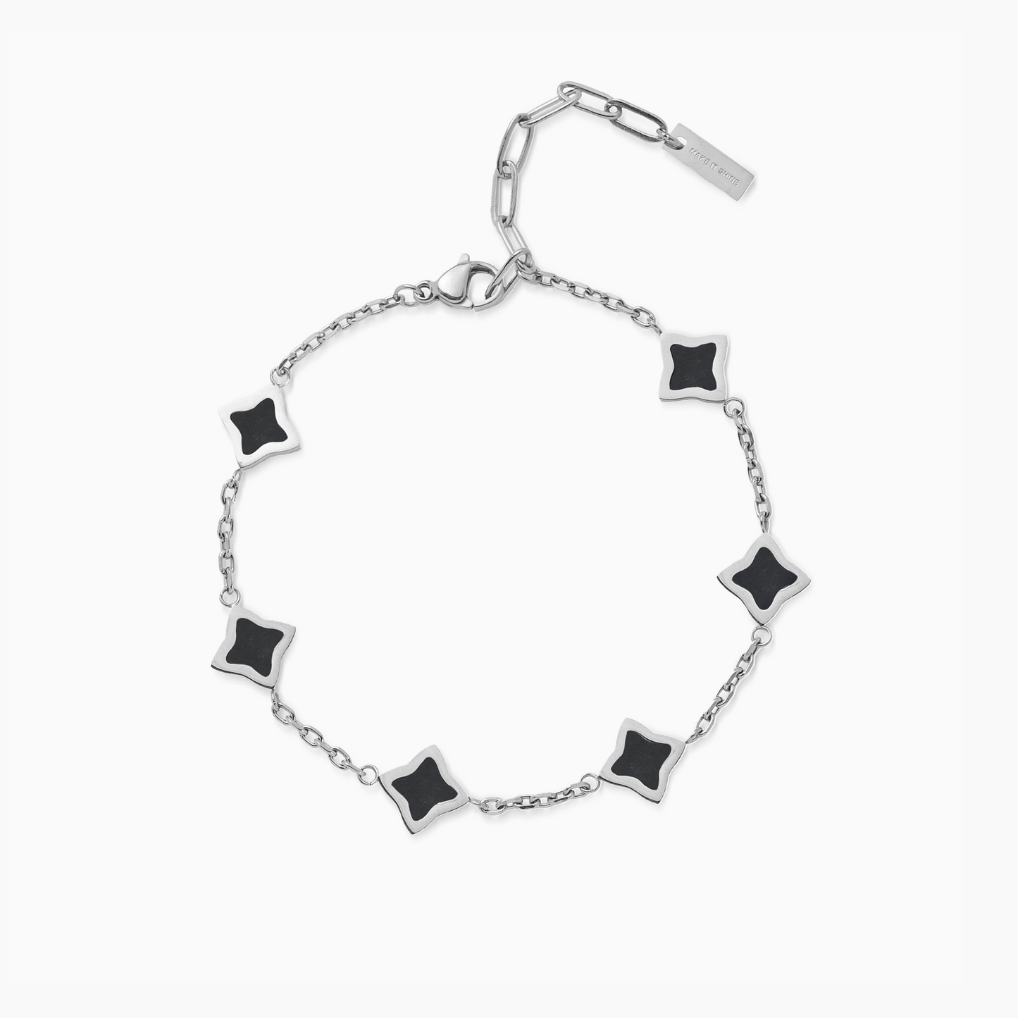 Silver Flower Cable Bracelet - Black