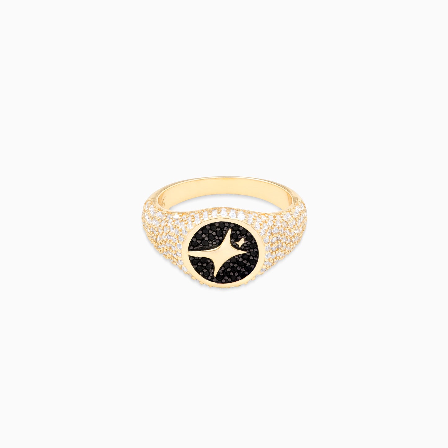 Iced Round signet ring gold