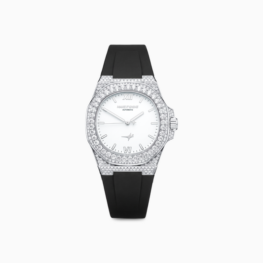 Iced ASON1 - White Dial & Rubber Strap - VVS Moissanite