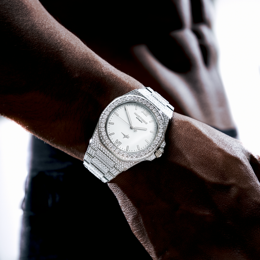 Iced ASON1 - White Dial & 316L Stainless Steel Bracelet - VVS Moissanite