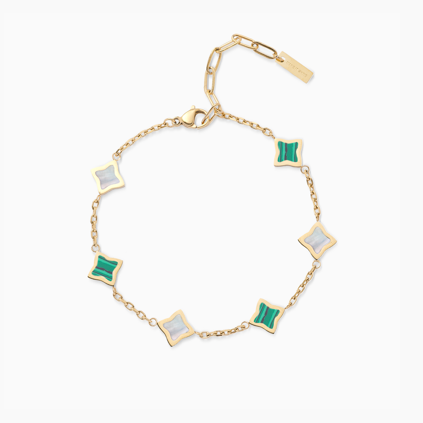 Gold Cable Flower Bracelet - White & Green Pattern