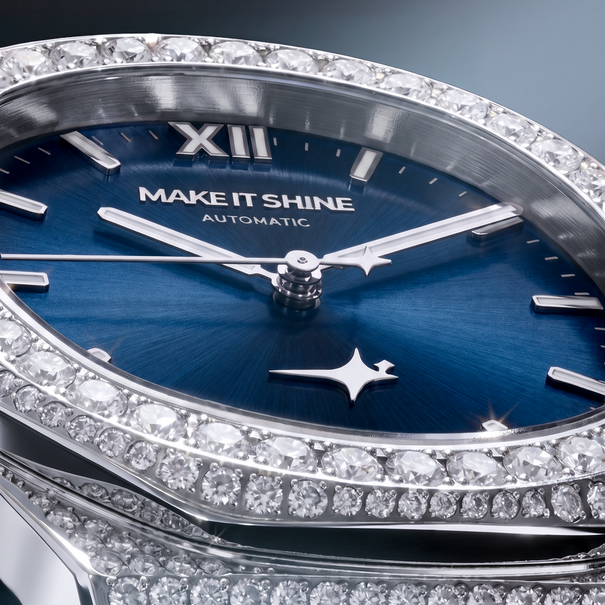 Iced ASON1 - Blue Dial & Rubber Strap - VVS Moissanite