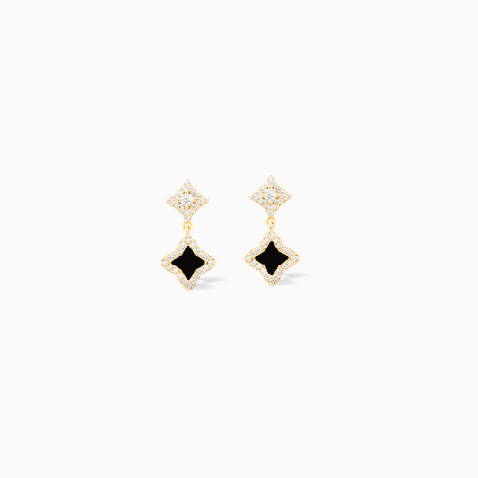 Stars & Flowers earrings dorées - Motif noir