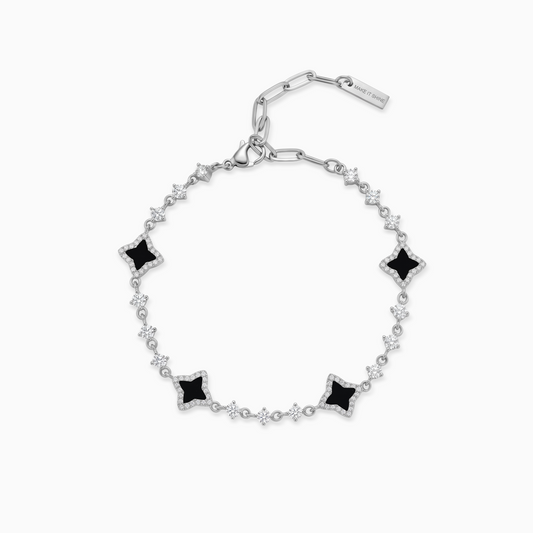 Bracelet Flower Tennis - 925 Sterling Silver / VVS Moissanite & Onyx