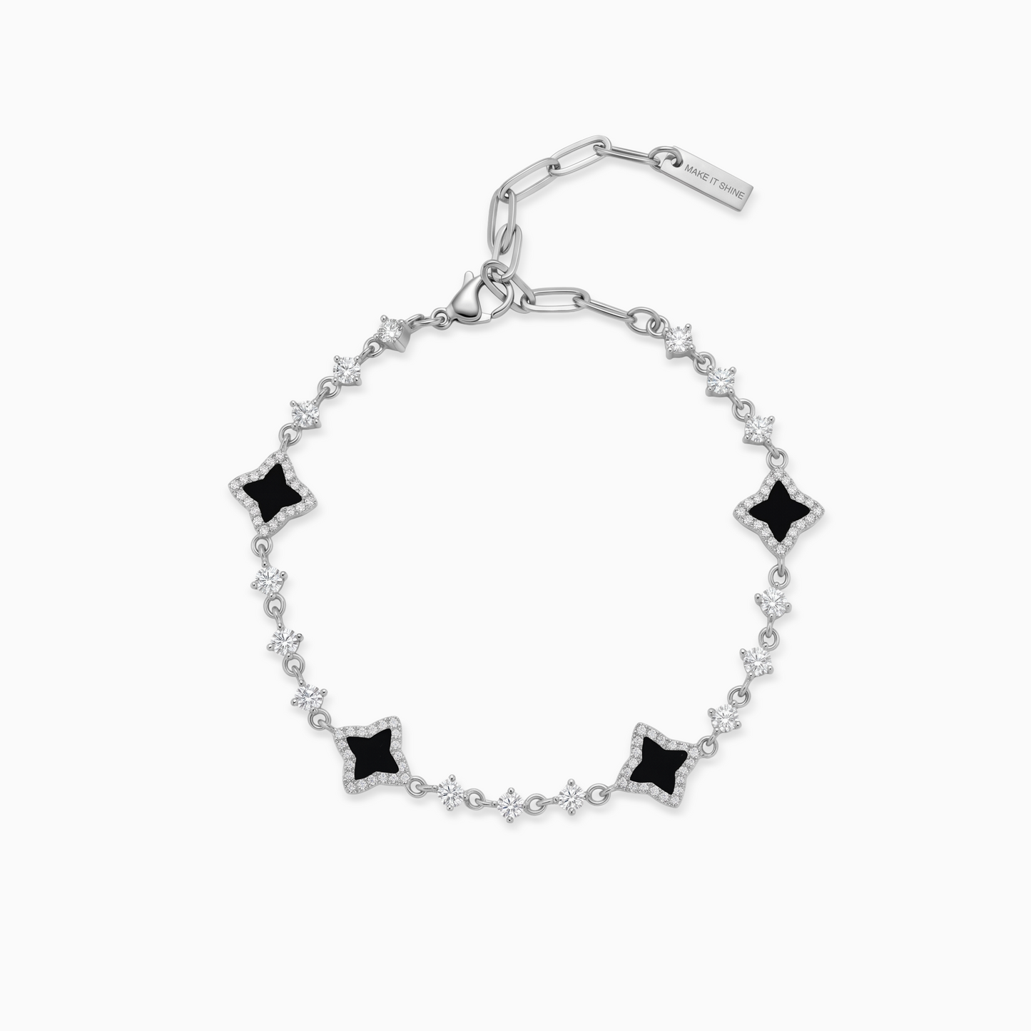 Silver Flower Tennis Bracelet - Black