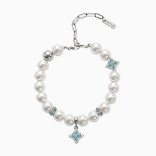 Bracelet Flower Pearl Argenté - Pierres Bleues