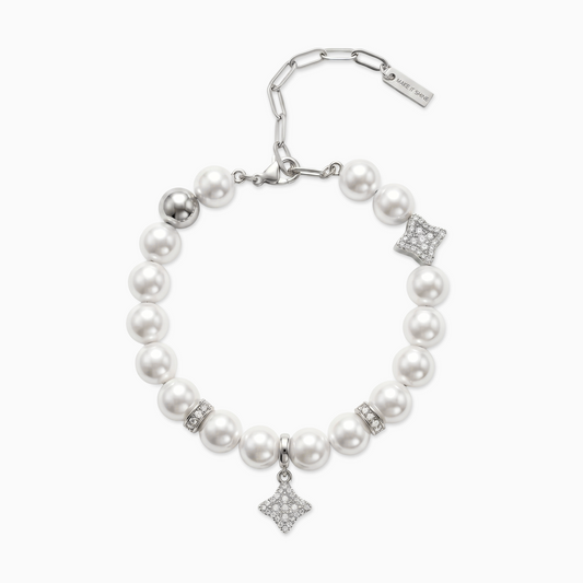 Bracelet Flower Pearl Argenté - Pierres Blanches