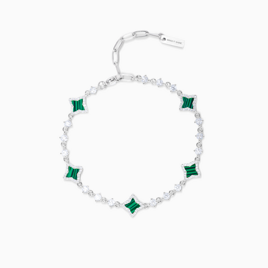 Silver Flower Tennis Bracelet - Green