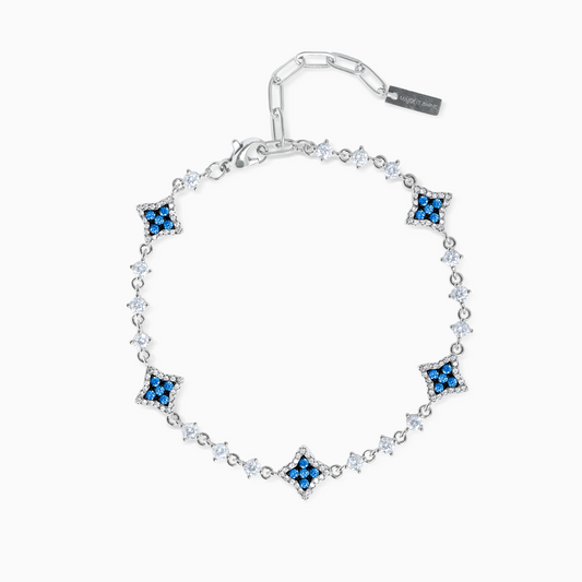 Bracelet Flower Tennis Argenté - Pierres bleues