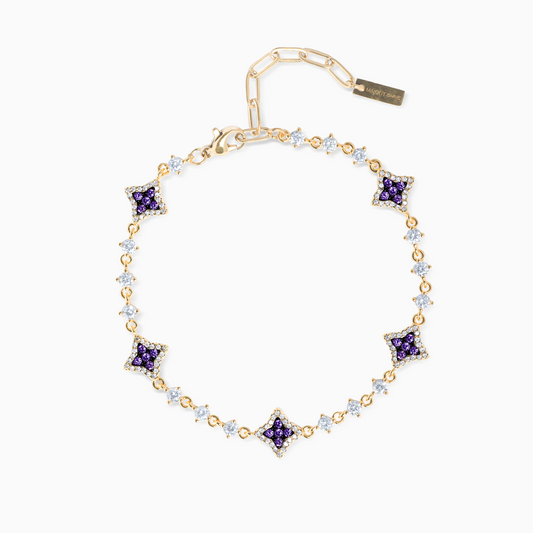 Bracelet Flower Tennis Doré - Pierres violettes