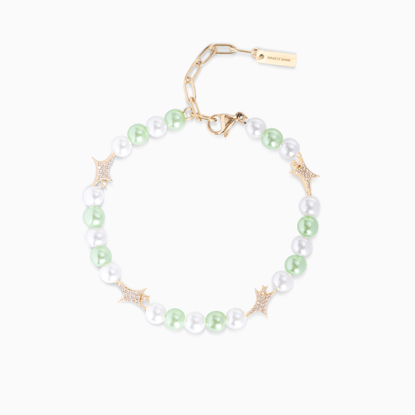 Bracelet perlé Signature Doré - Blanc et Vert