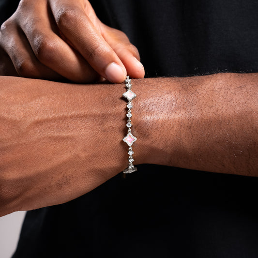 Silver Flower Tennis Bracelet - Pink