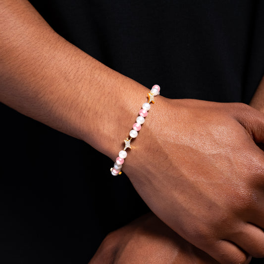 Gold Signature Pearl Bracelet - White and Pink