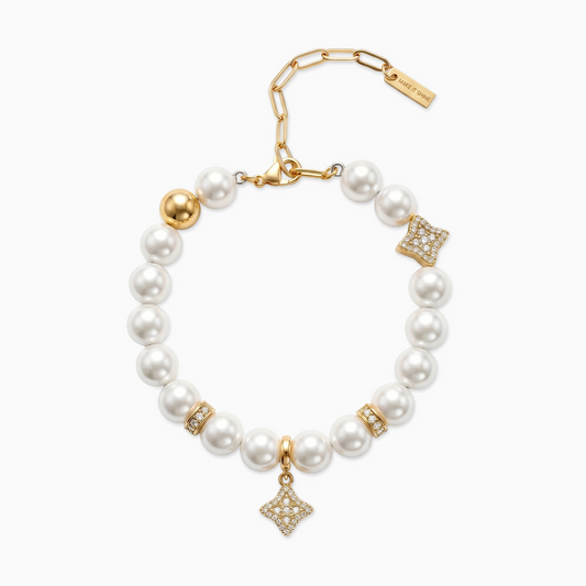 Bracelet Flower Pearl Doré - Pierres Blanches
