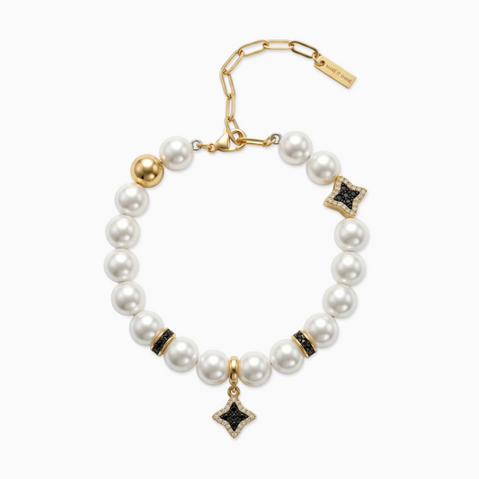 Bracelet Flower Pearl Doré - Pierres Noires