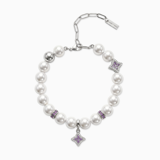 Bracelet Flower Pearl Argenté - Pierres Violettes