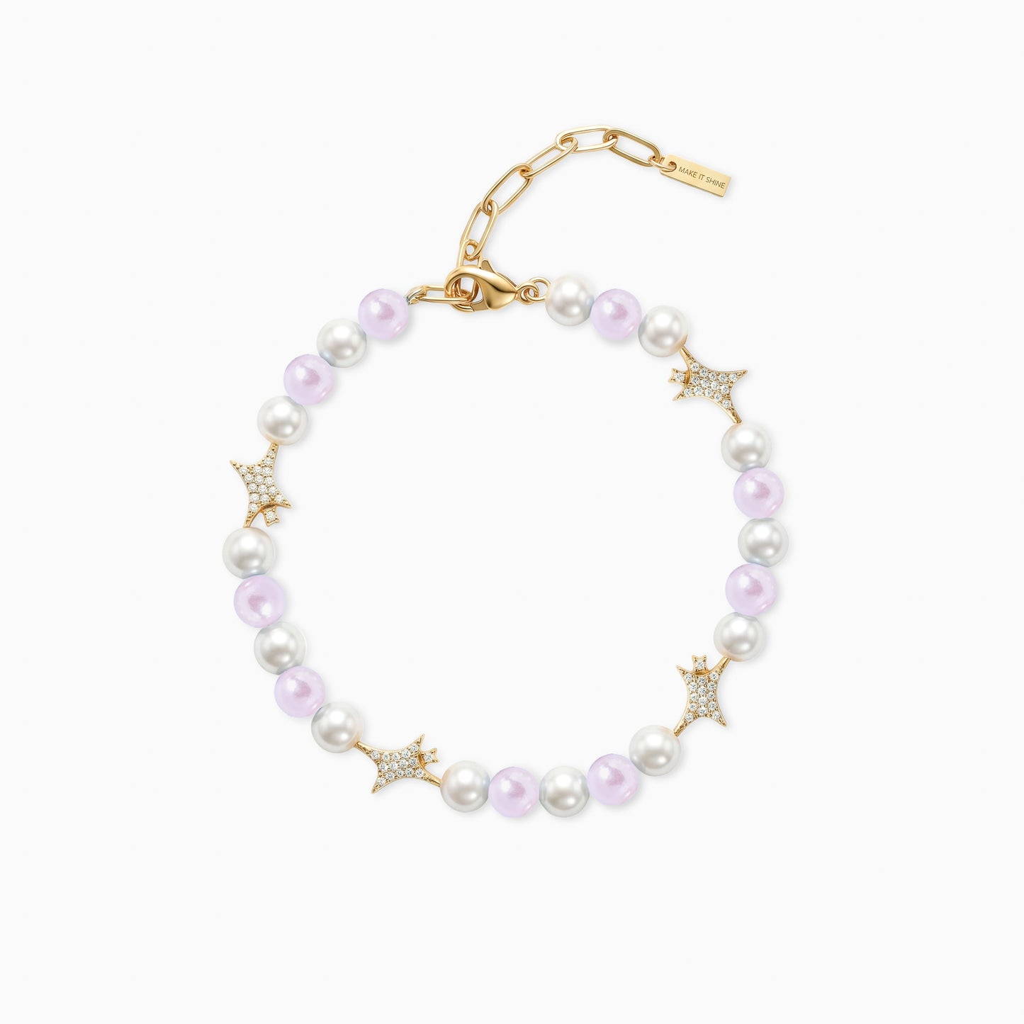 Gold Signature Pearl Bracelet - White and Pink