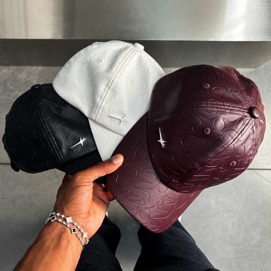 Leather Monogram Cap - Black & Moissanite