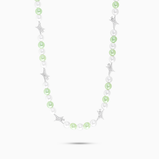 Signature silver Pearl Chain - White and Green