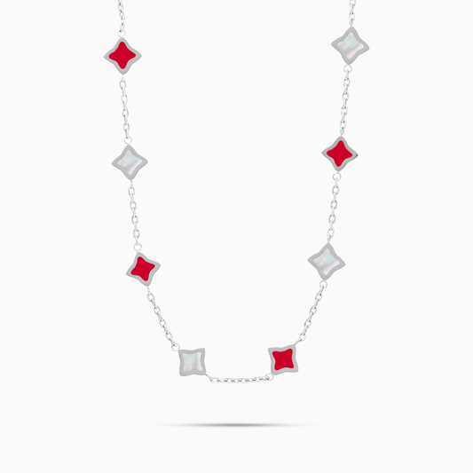 Silver Flower Cable Chain - White & Red Pattern